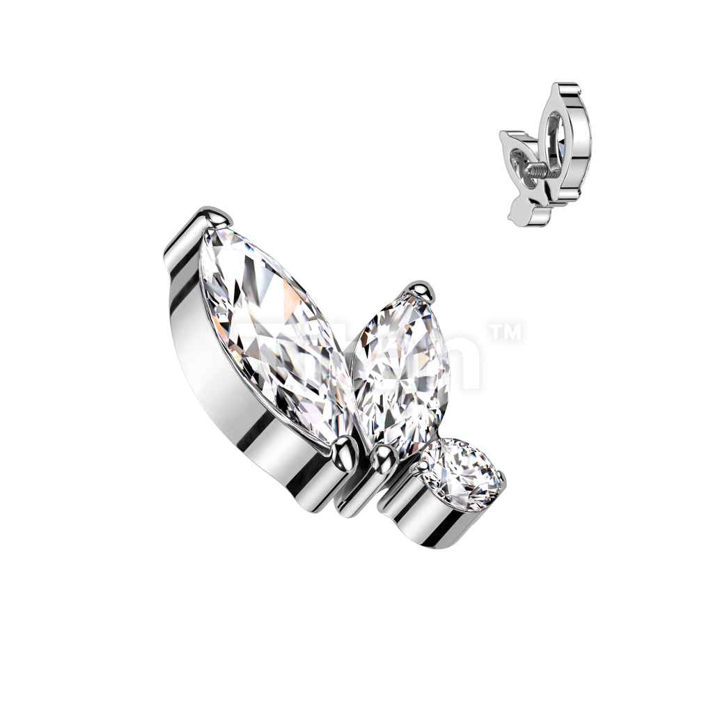 Implant Grade Titanium Internally Threaded Double Marquise and Round CZ Top - Image 2