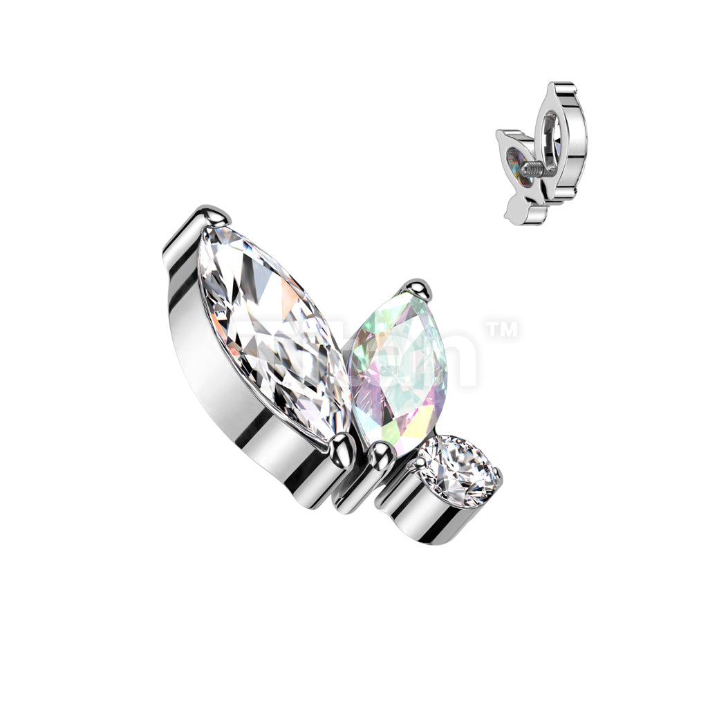 Implant Grade Titanium Internally Threaded Double Marquise and Round CZ Top - Image 3