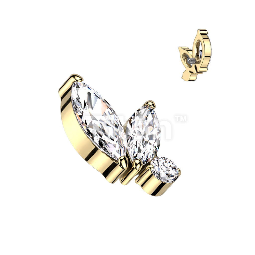 Implant Grade Titanium Internally Threaded Double Marquise and Round CZ Top - Image 4