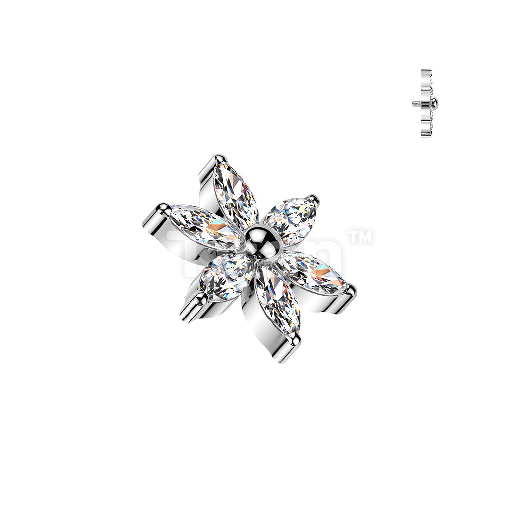 Titanium Internally Threaded 6 Marquise CZ Flower Top - Image 3
