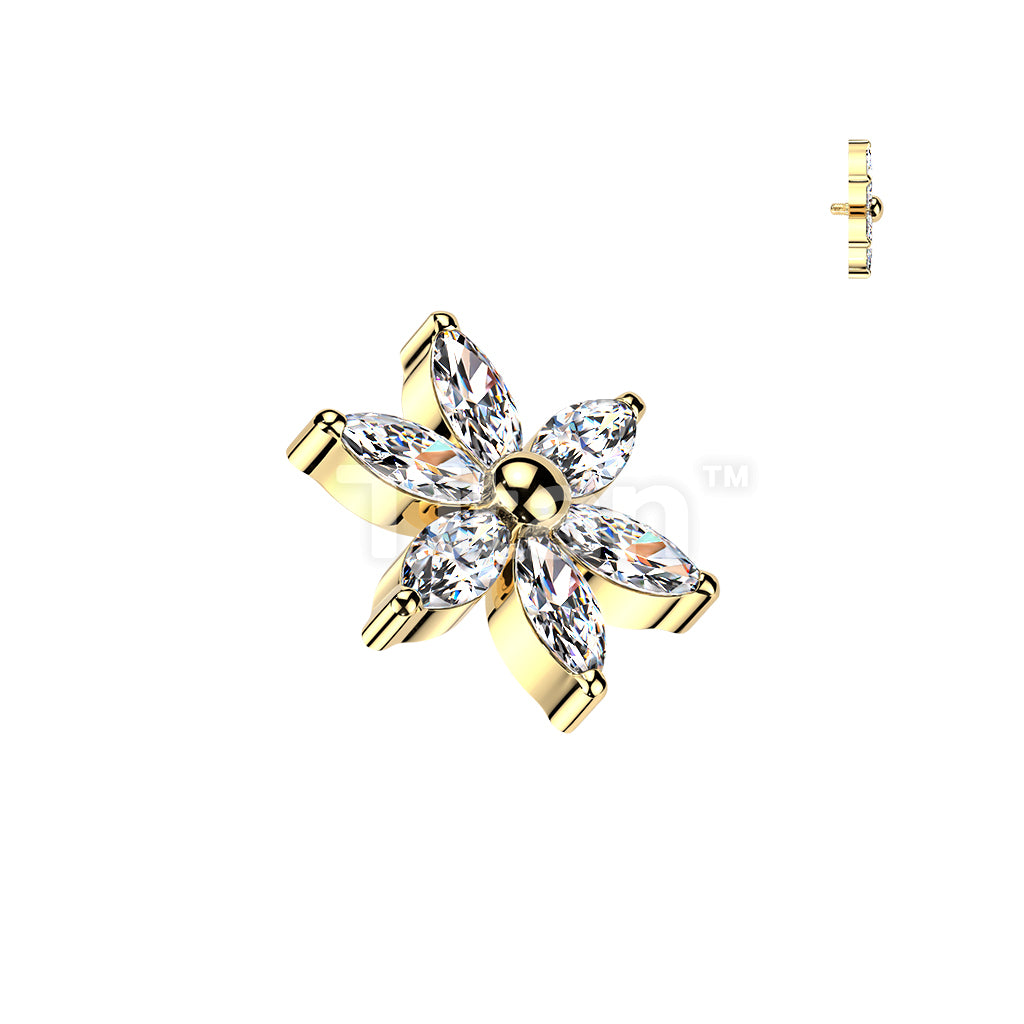 Titanium Internally Threaded 6 Marquise CZ Flower Top - Image 4