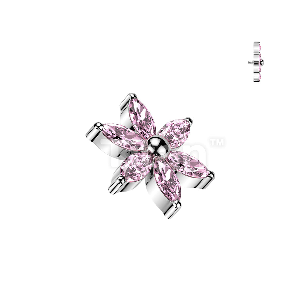 Titanium Internally Threaded 6 Marquise CZ Flower Top - Image 5