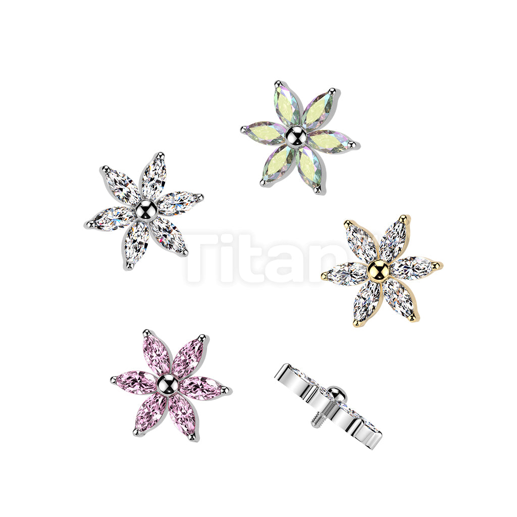 Titanium Internally Threaded 6 Marquise CZ Flower Top