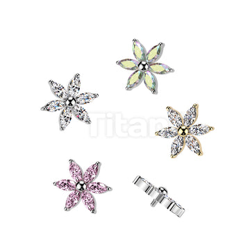 Titanium Internally Threaded 6 Marquise CZ Flower Top