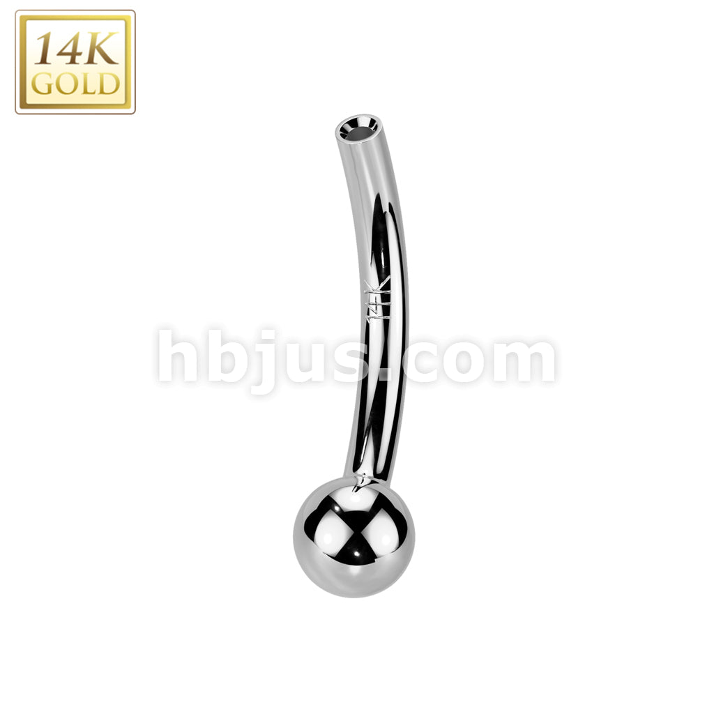 14KT  Gold 14K Gold Threadless Push In Curved Barbell Pin With One... - Image 2