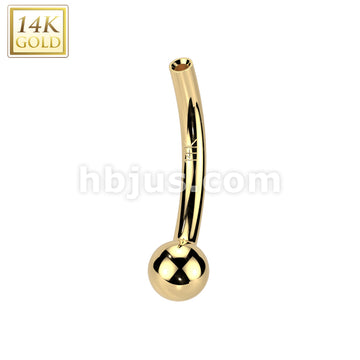 14K Gold Threadless Push In Curved Barbell Pin With One Fixed Ball - Image 3