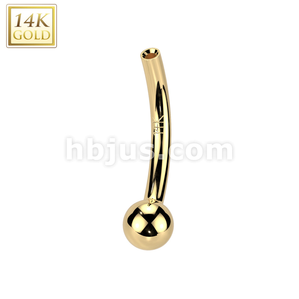 14KT  Gold 14K Gold Threadless Push In Curved Barbell Pin With One... - Image 3