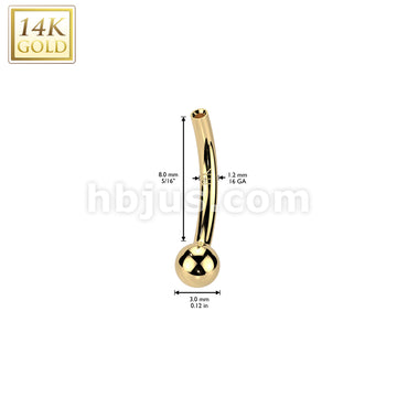 14K Gold Threadless Push In Curved Barbell Pin With One Fixed Ball - Image 4