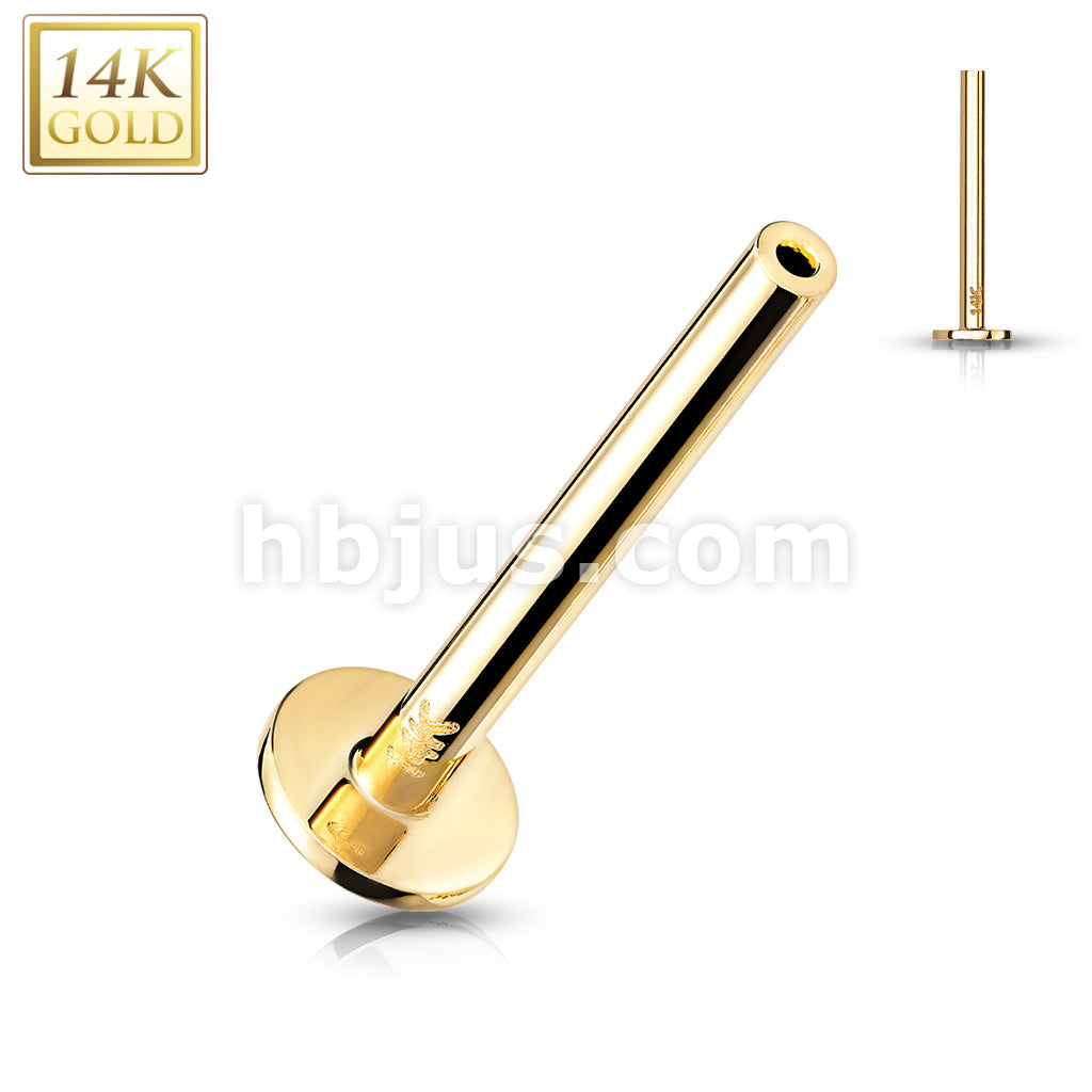 14K Gold Threadless Push In Labret, Flat Back Stud Pins - Image 4