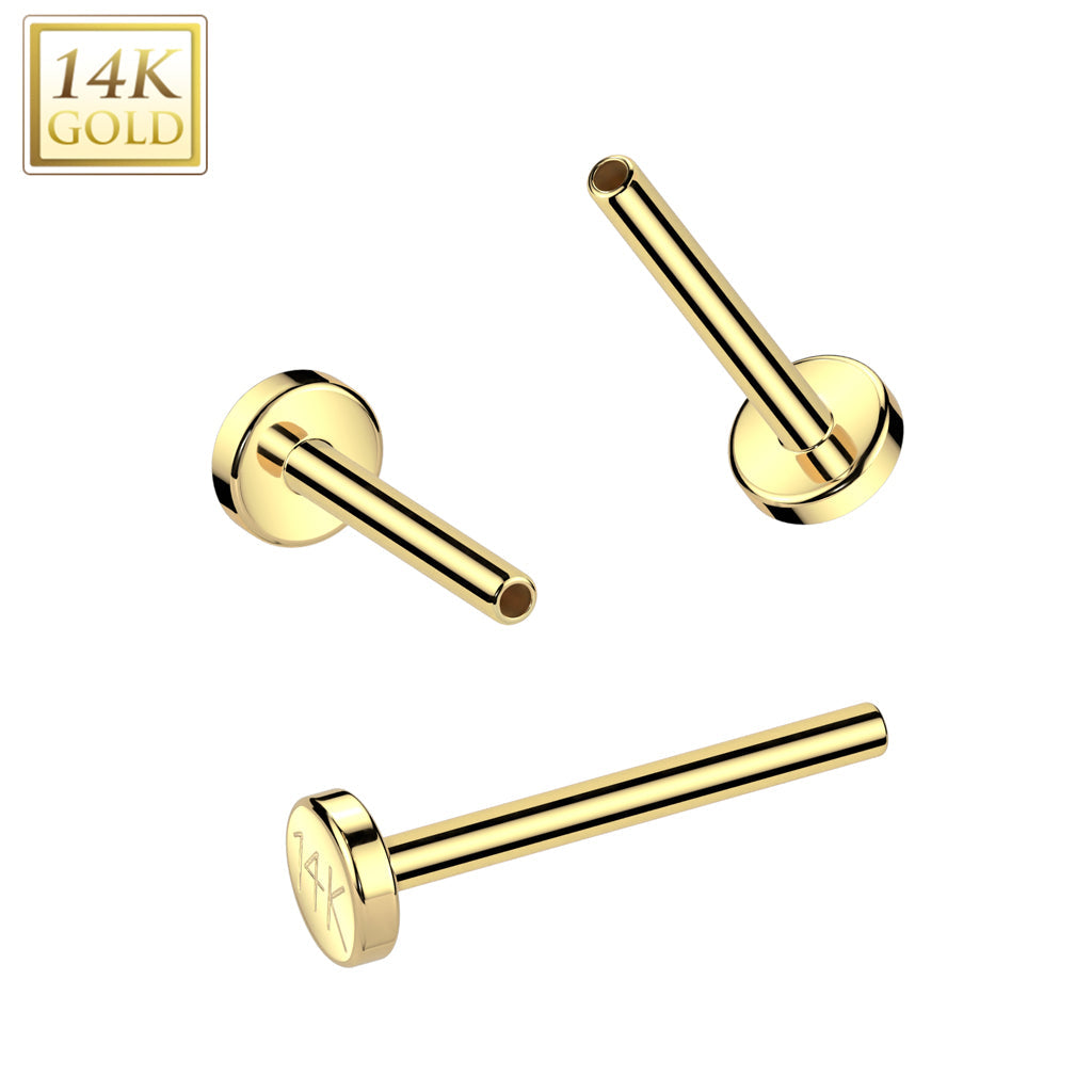 14KT Gold 14K Gold 20 Guage Threadless Push In Flat Back Nose Stud Post