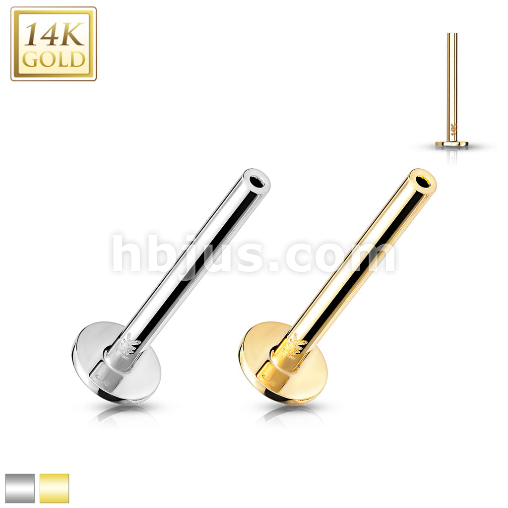 14KT  Gold 14K Gold Threadless Push In Labret, Flat Back Stud Pins - Image 2