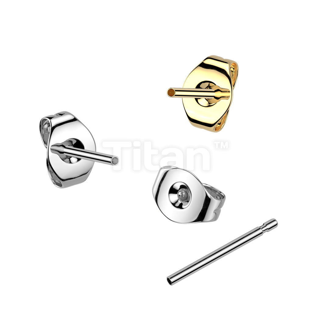 Implant Grade Titanium Threadless 20ga Push In Earring Stud Post With Butterfly Back