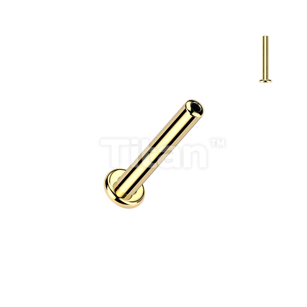 24K Gold PVD Titanium Threadless Push In 2.5mm Base Flat Back Labret Stud - Image 2