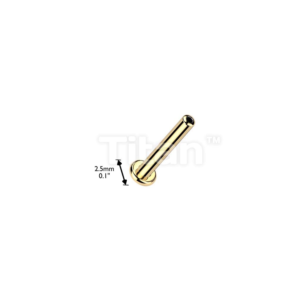24K Gold PVD Titanium Threadless Push In 2.5mm Base Flat Back Labret Stud - Image 3