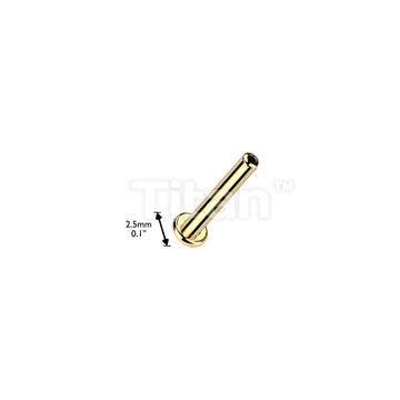 24K Gold PVD Titanium Threadless Push In 2.5mm Base Flat Back Labret Stud - Image 3