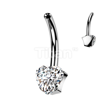 Implant Grade Titanium Threadless Push In Belly Button Pin With One Fixed Prong Set Heart CZ - Image 2