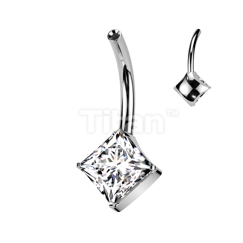Implant Grade Titanium Threadless Push In Belly Button Pin With One Fixed Prong Set Dia CZ - Image 2