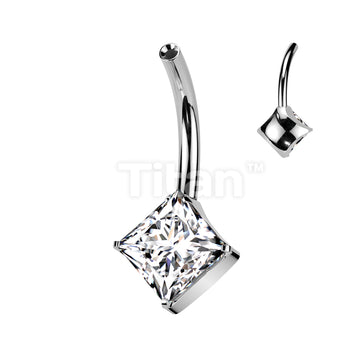 Implant Grade Titanium Threadless Push In Belly Button Pin With One Fixed Prong Set Dia CZ - Image 2
