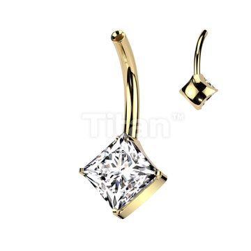 Implant Grade Titanium Threadless Push In Belly Button Pin With One Fixed Prong Set Dia CZ - Image 3