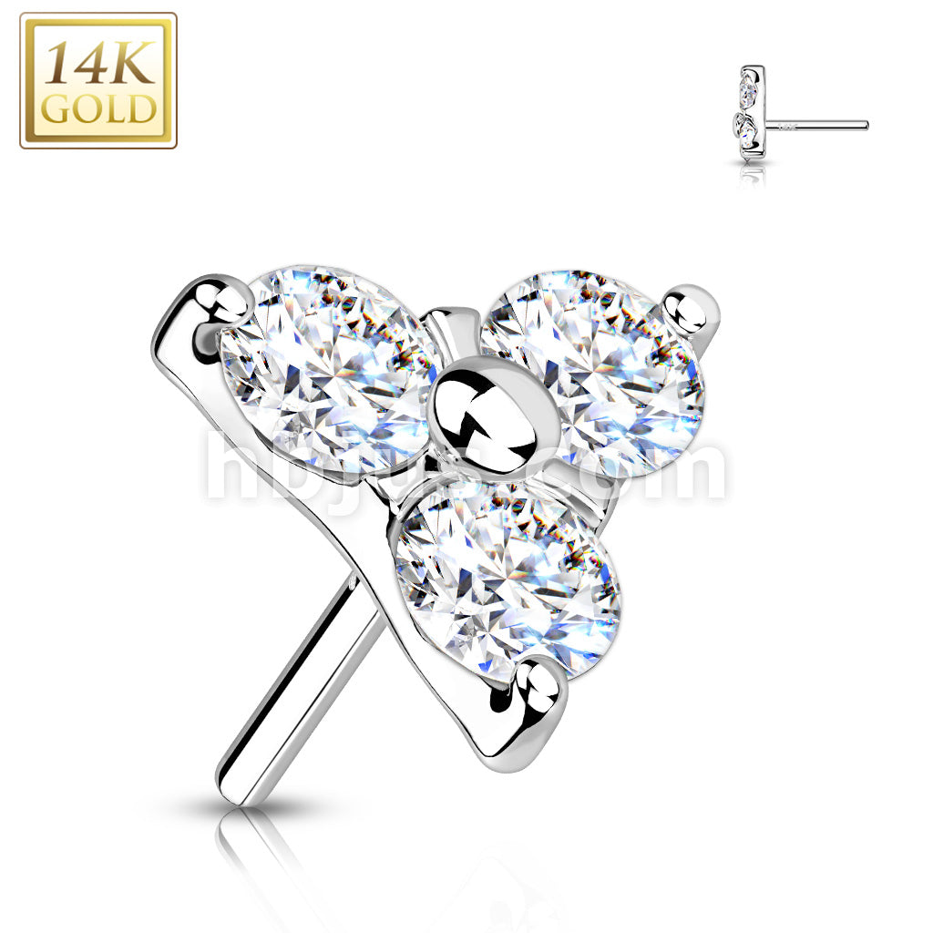 14KT  Gold 14K Gold Threadless Push-In 3 CZ Set Triangle Top - Image 3