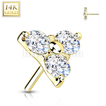 14K Gold Threadless Push-In 3 CZ Set Triangle Top - Image 4
