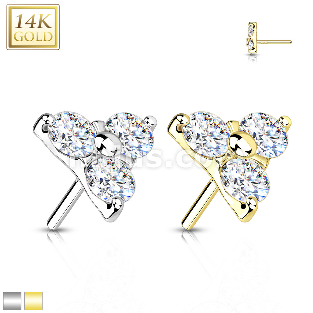 14KT  Gold 14K Gold Threadless Push-In 3 CZ Set Triangle Top - Image 2