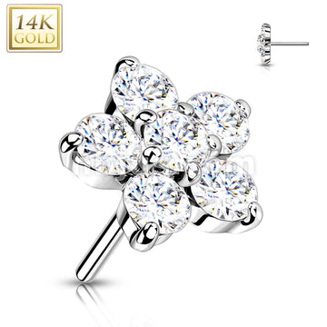 14KT  Gold 14K Gold Threadless Push-In Zircon set Flower Tops - Image 3