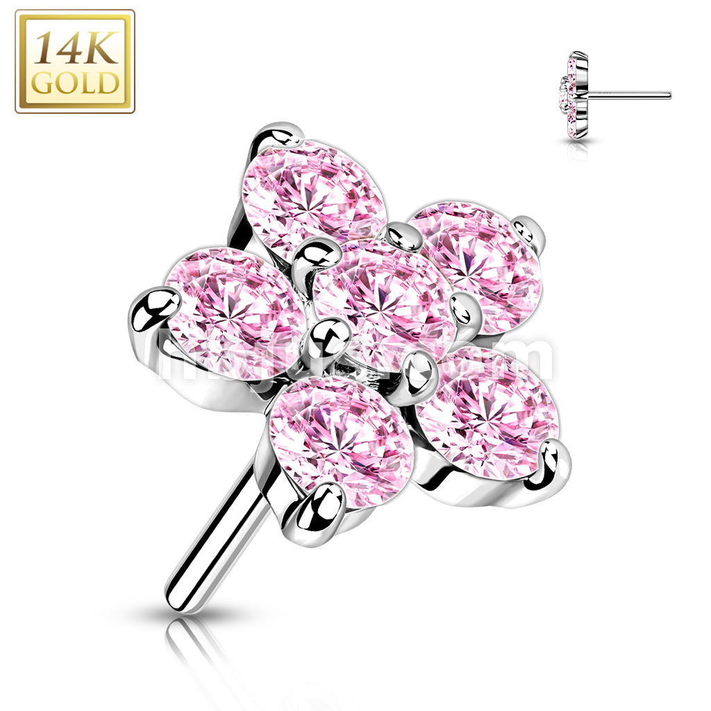 14KT  Gold 14K Gold Threadless Push-In Zircon set Flower Tops - Image 4