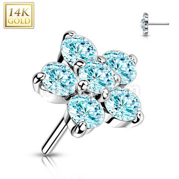 14K Gold Threadless Push-In Zircon set Flower Tops - Image 5