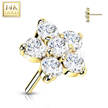 14K Gold Threadless Push-In Zircon set Flower Tops - Image 6