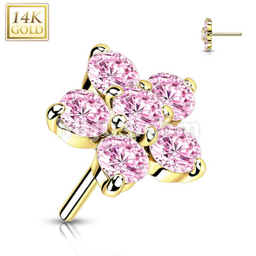 14K Gold Threadless Push-In Zircon set Flower Tops - Image 7