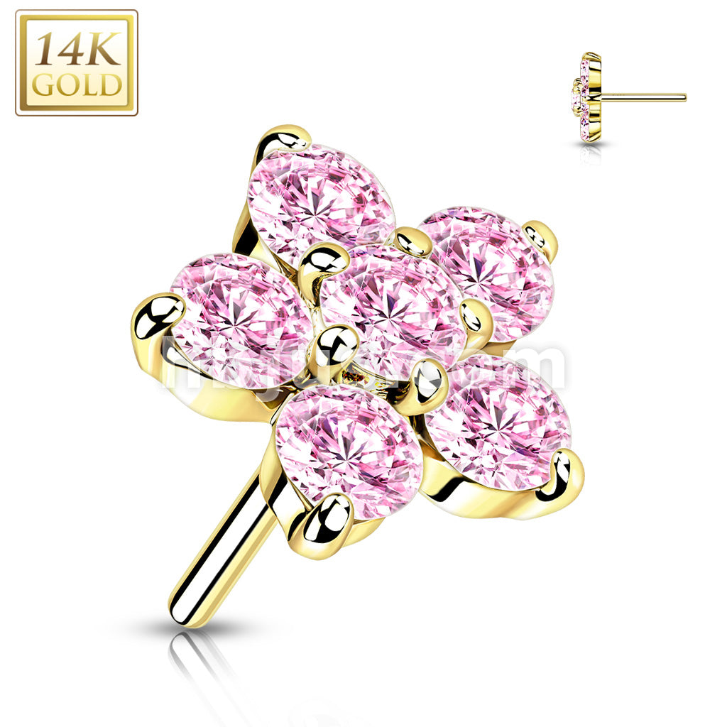14KT  Gold 14K Gold Threadless Push-In Zircon set Flower Tops - Image 7