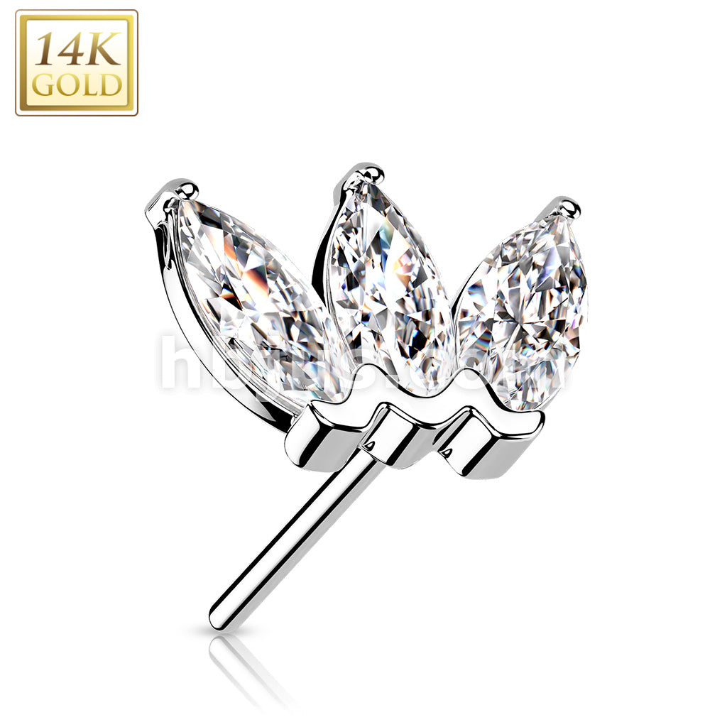 14KT  Gold 14K Gold Threadless Push In Triple Marquise CZ Top - Image 4