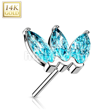 14K Gold Threadless Push In Triple Marquise CZ Top - Image 6