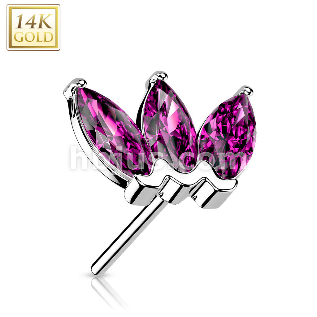 14K Gold Threadless Push In Triple Marquise CZ Top - Image 7