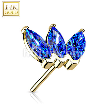 14KT  Gold 14K Gold Threadless Push In Triple Marquise CZ Top - Image 8