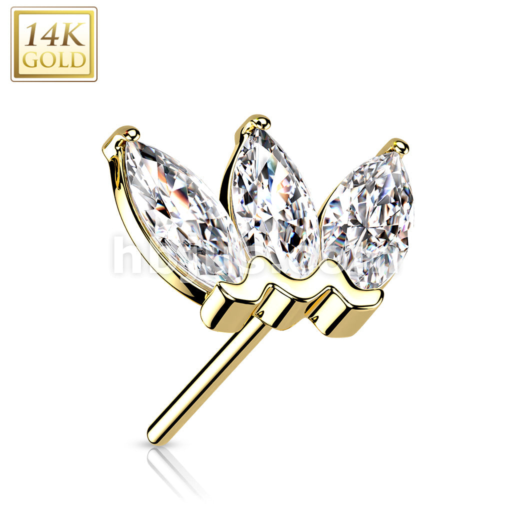 14K Gold Threadless Push In Triple Marquise CZ Top - Image 9