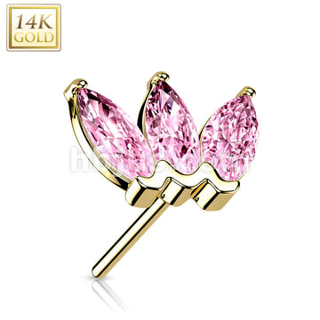 14K Gold Threadless Push In Triple Marquise CZ Top - Image 10