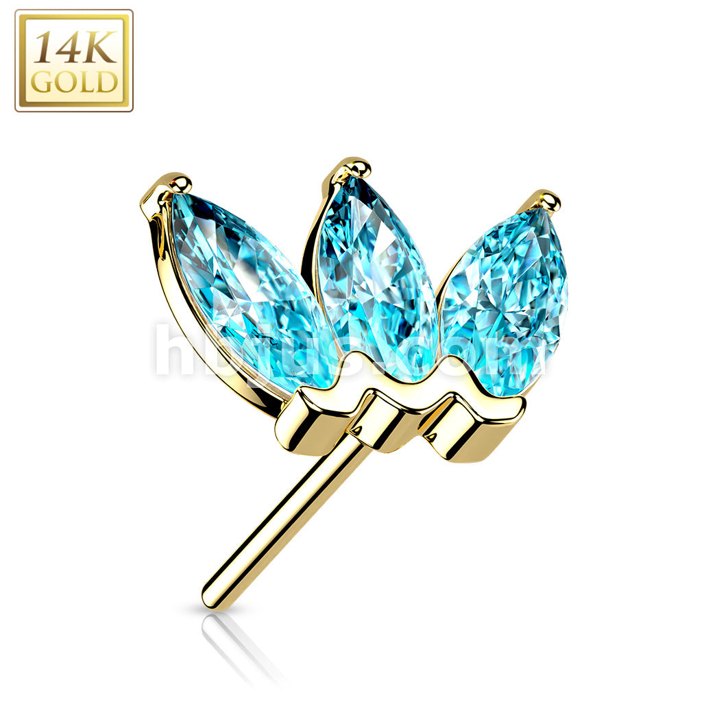 14KT  Gold 14K Gold Threadless Push In Triple Marquise CZ Top - Image 11