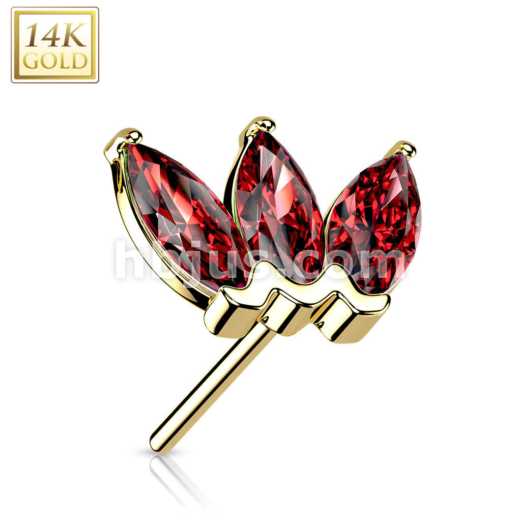 14KT  Gold 14K Gold Threadless Push In Triple Marquise CZ Top - Image 12