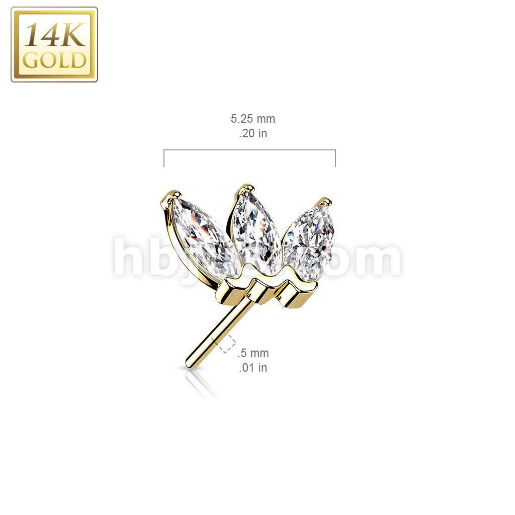 14K Gold Threadless Push In Triple Marquise CZ Top - Image 13