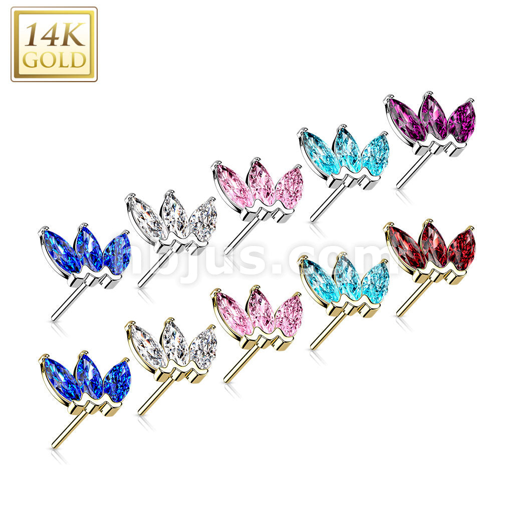 14KT  Gold 14K Gold Threadless Push In Triple Marquise CZ Top - Image 14