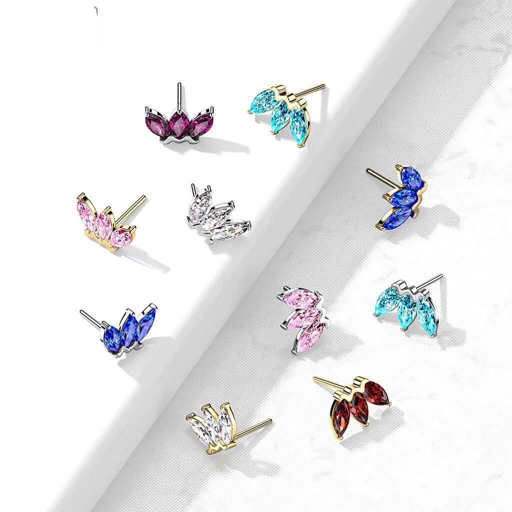 14K Gold Threadless Push In Triple Marquise CZ Top