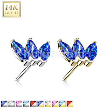 14K Gold Threadless Push In Triple Marquise CZ Top - Image 2