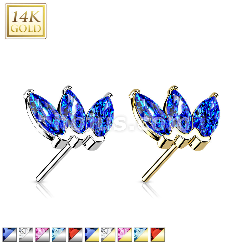 14KT  Gold 14K Gold Threadless Push In Triple Marquise CZ Top - Image 2