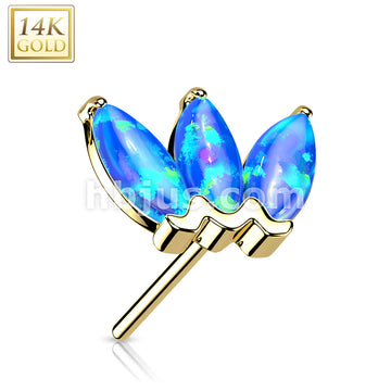 14K Gold Threadless Push In Triple Marquise Opal Top - Image 7