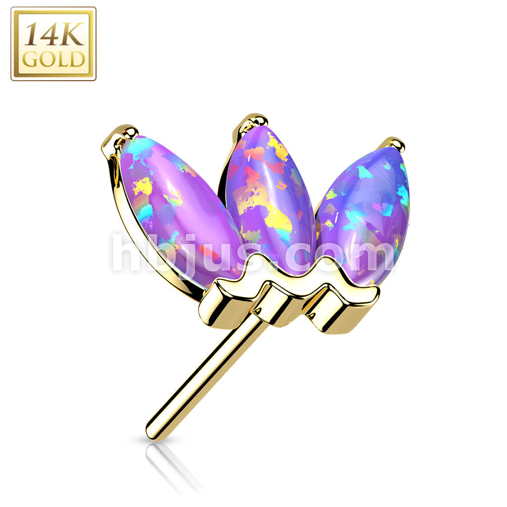 14K Gold Threadless Push In Triple Marquise Opal Top - Image 10