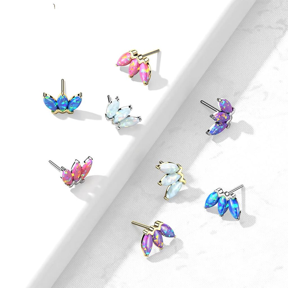 14K Gold Threadless Push In Triple Marquise Opal Top