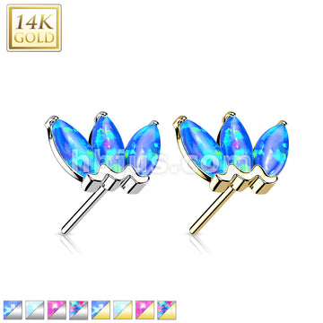 14K Gold Threadless Push In Triple Marquise Opal Top - Image 2