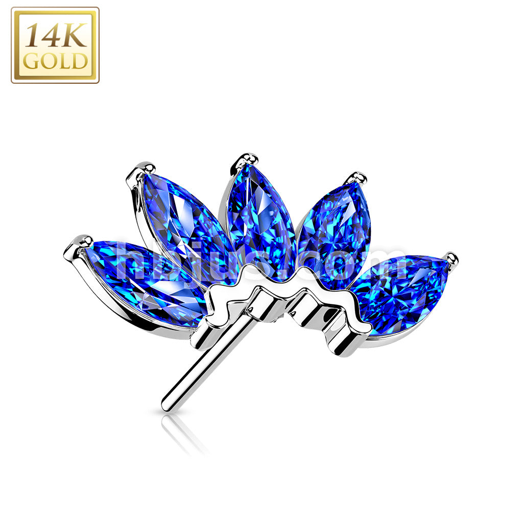 14KT  Gold 14K Gold Threadless Push In 5 Marquise CZ Fan Set Curved Top - Image 3